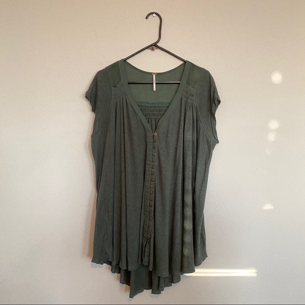 Free People Flowy Green V-Neck Tunic